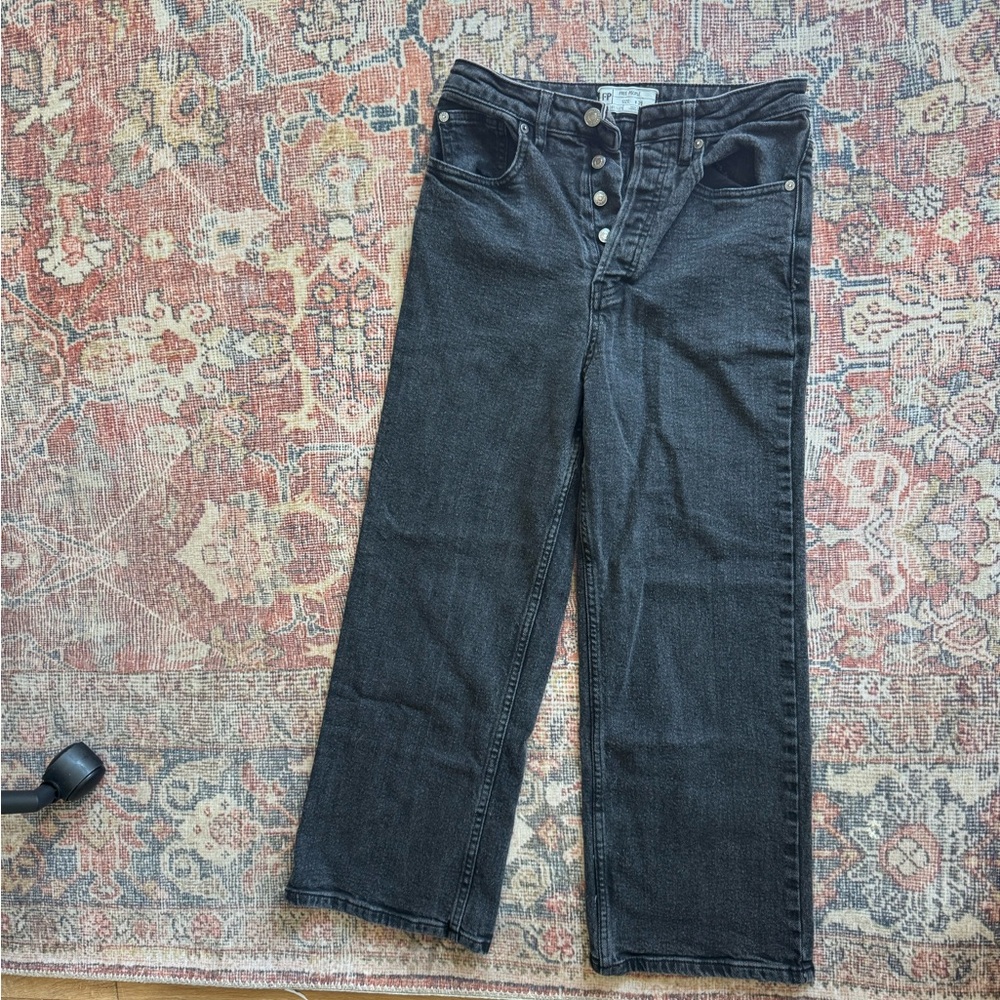 Free People Dark Gray Button-Fly Jeans
